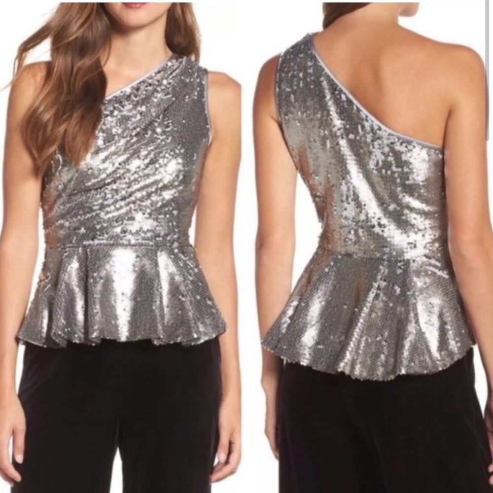 NWT $128 Eliza J Nordstrom Sequin Peplum Top Size 10